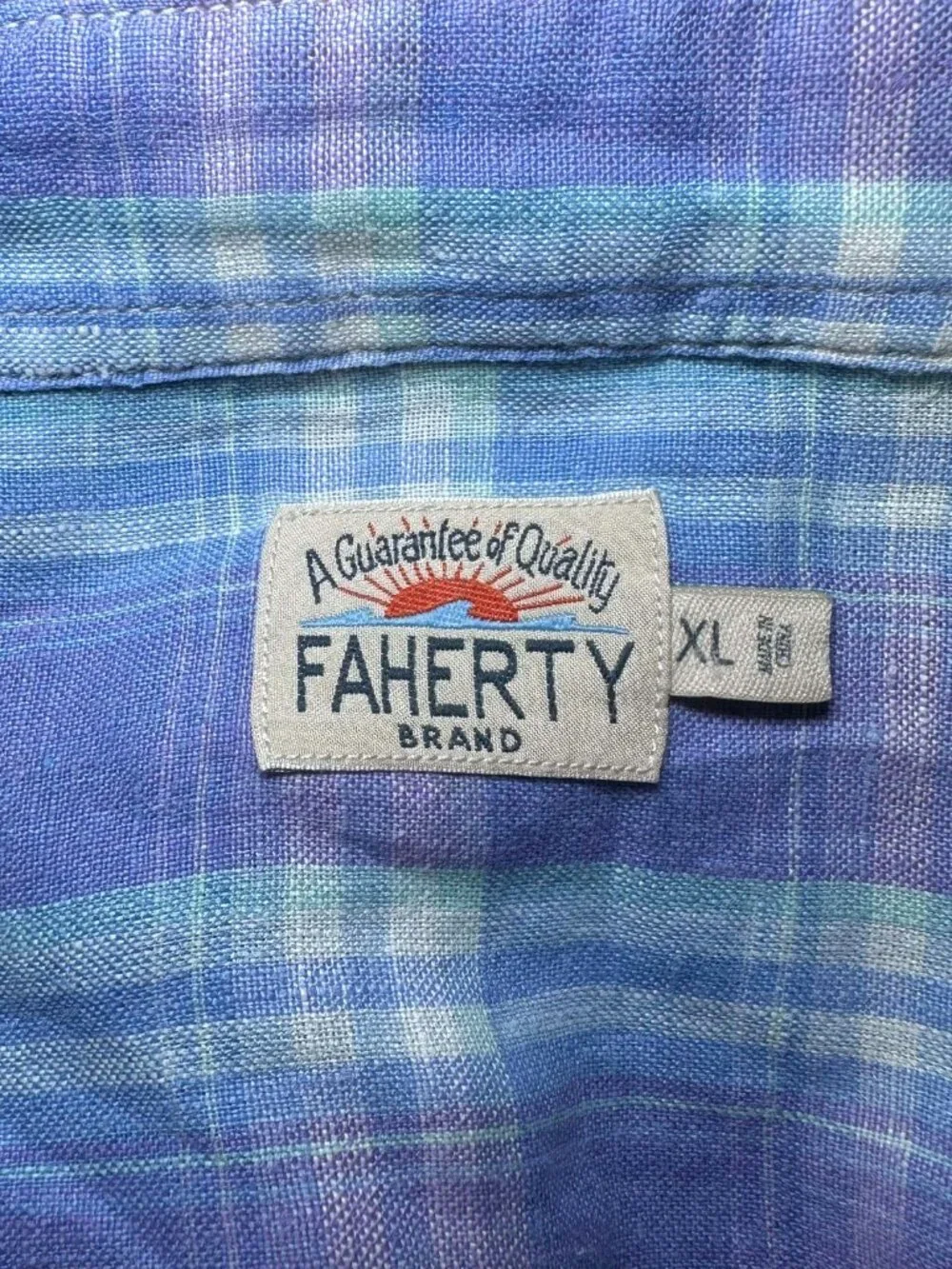 Faherty Men's Blue Cloud Summer Colorful Pastel Plaid Shirt Size Extra Large